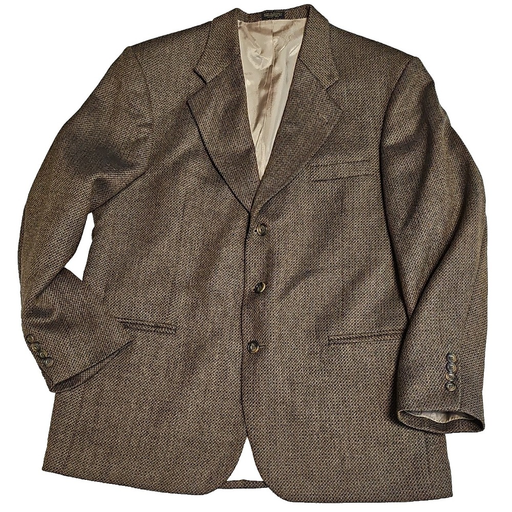 VTG Oscar de la Renta Mens 44R Brown Houndstooth Wool Sport Coat Blazer Columbia